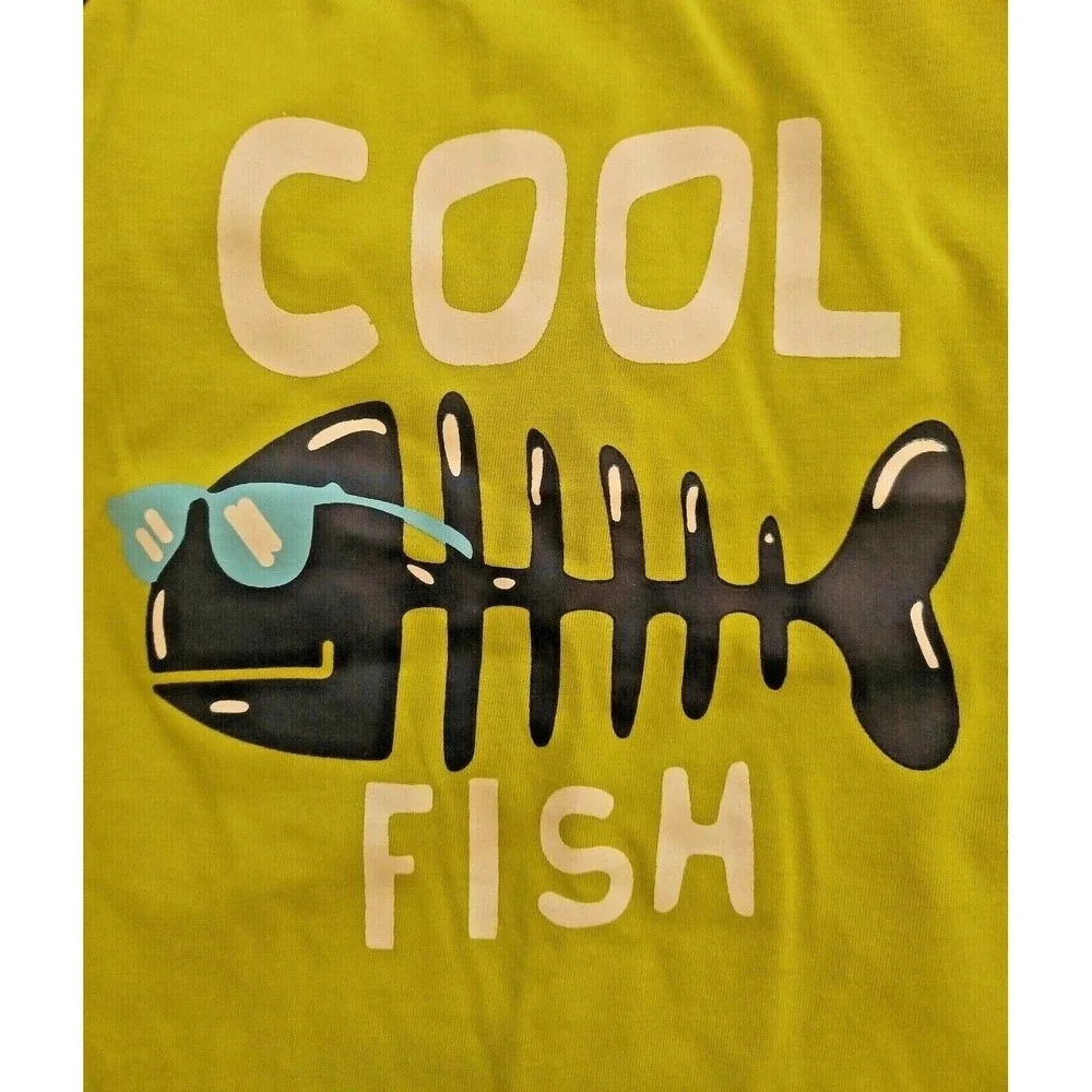 Cool Fish Skeleton Graphic Dog‎ Large T-Shirt Lime Green Navy Raglan Pet Tee